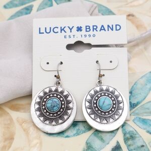 Lucky Brand Boho Chic Turquoise Silver Drop Earrings Fashion Statement Jewelry